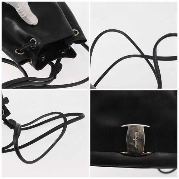 Salvatore Ferragamo Vala Backpack Leather Black Silver Auth bs29472 - Picture 16 of 16